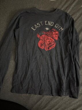 Men's Long-Sleeve Graphic Tee in Navy with Red Print